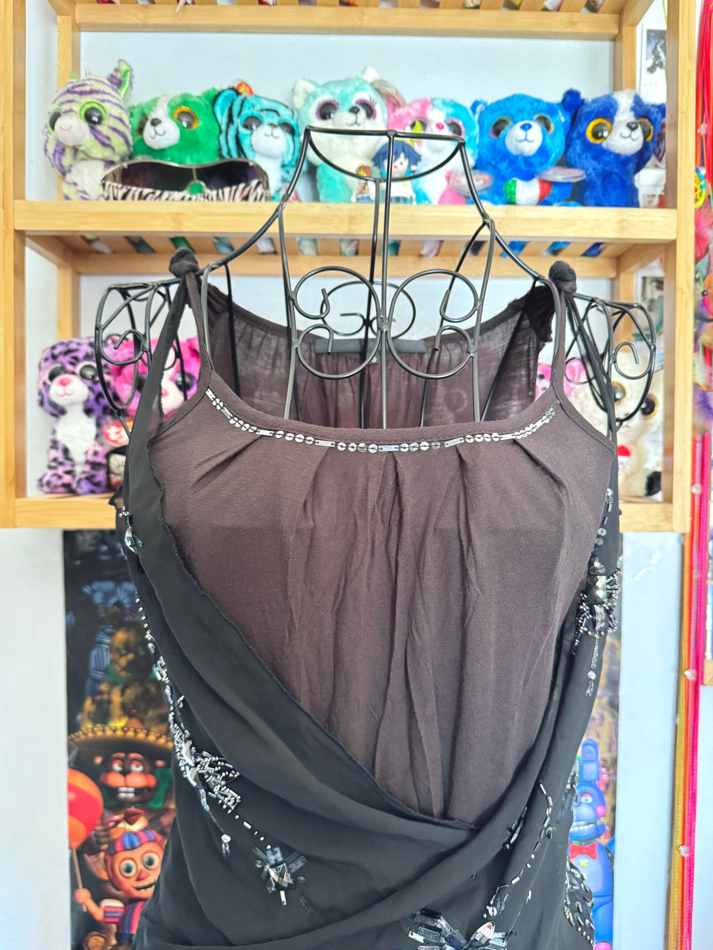 y2k vintage layered vest top with dragonfly jewels embellished and lettuce hem