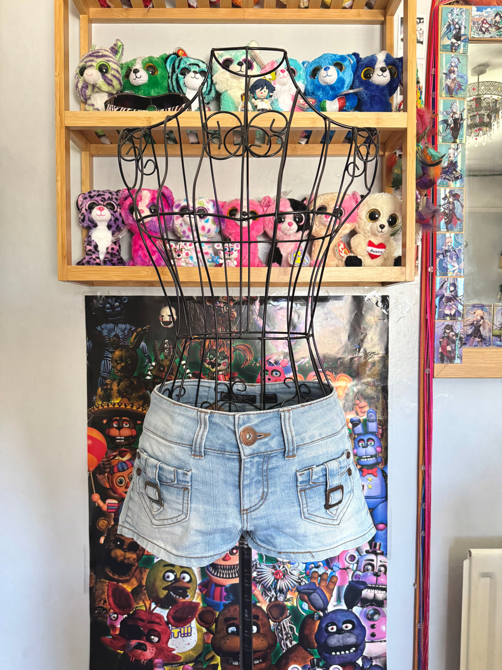 y2k vintage low waisted light was denim micro mini shorts with buckles