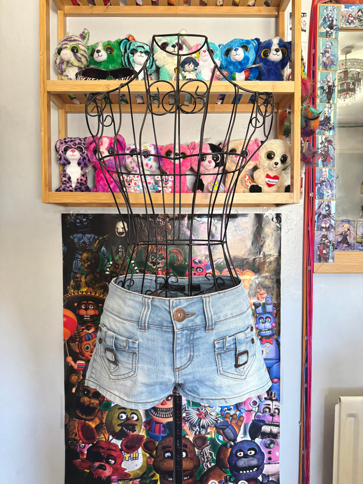 y2k vintage low waisted light was denim micro mini shorts with buckles