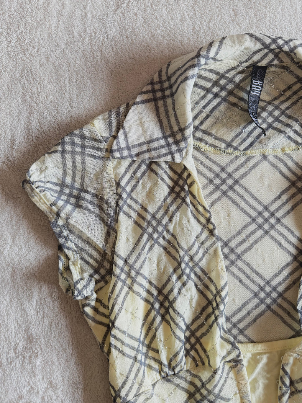 y2k vintage plaid print glittery tie back fitted blouse with built-in cami under