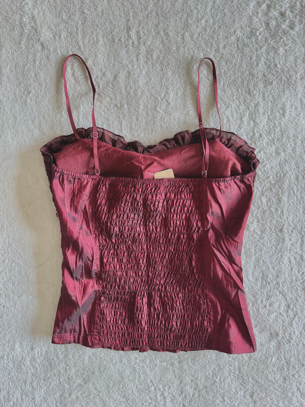 y2k vintage crimson red lace up look sequin embellished boned and fitted corset top