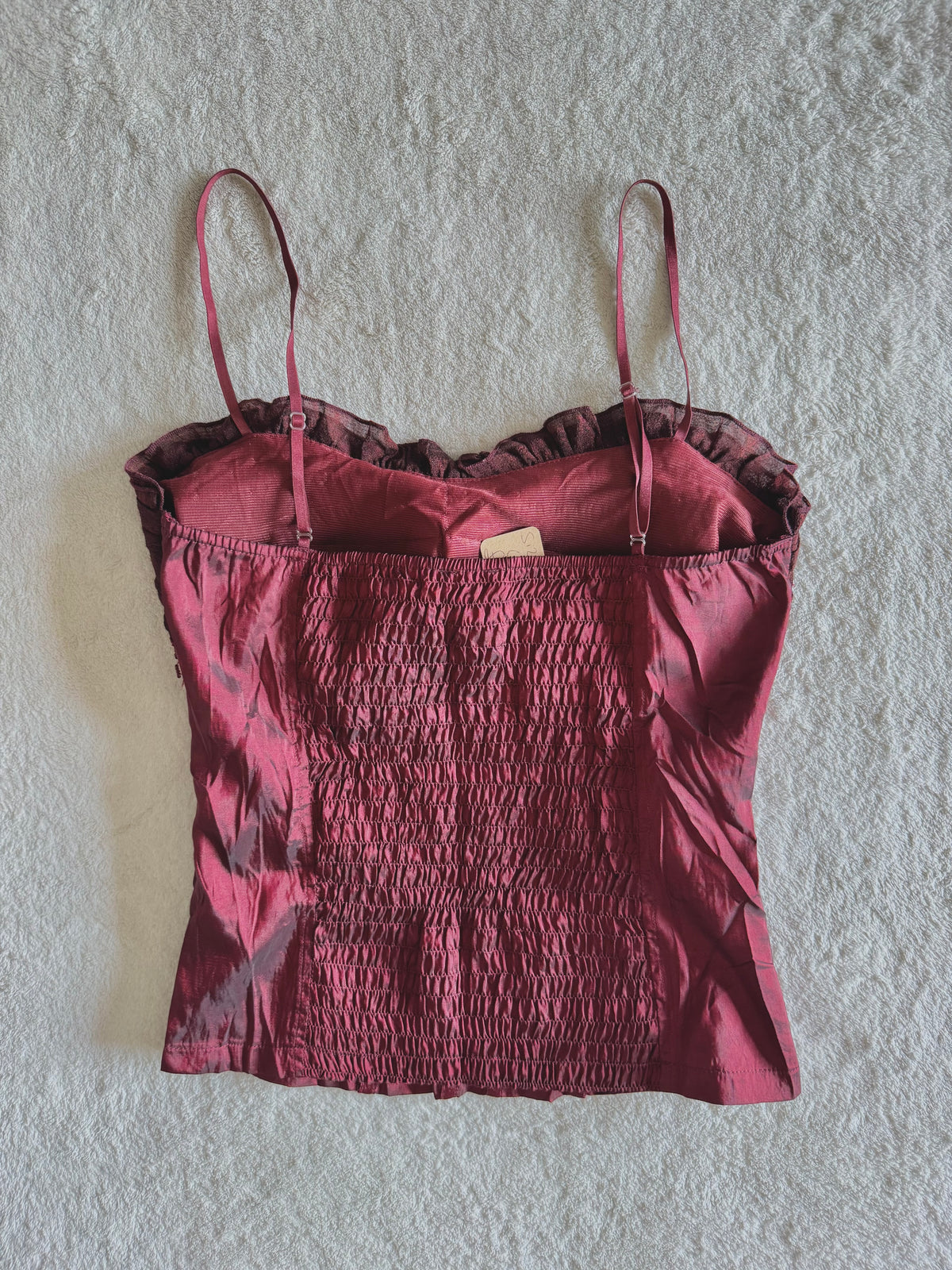 y2k vintage crimson red lace up look sequin embellished boned and fitted corset top
