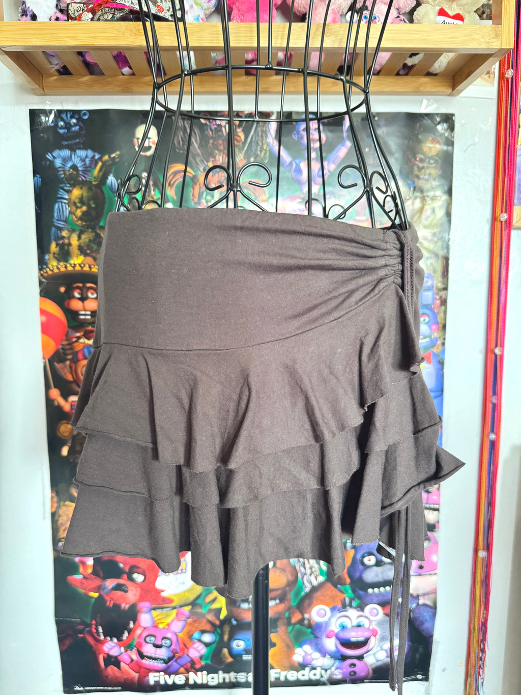 y2k vintage chocolate brown ruffle tiered mini skirt or floaty halter top fairycore