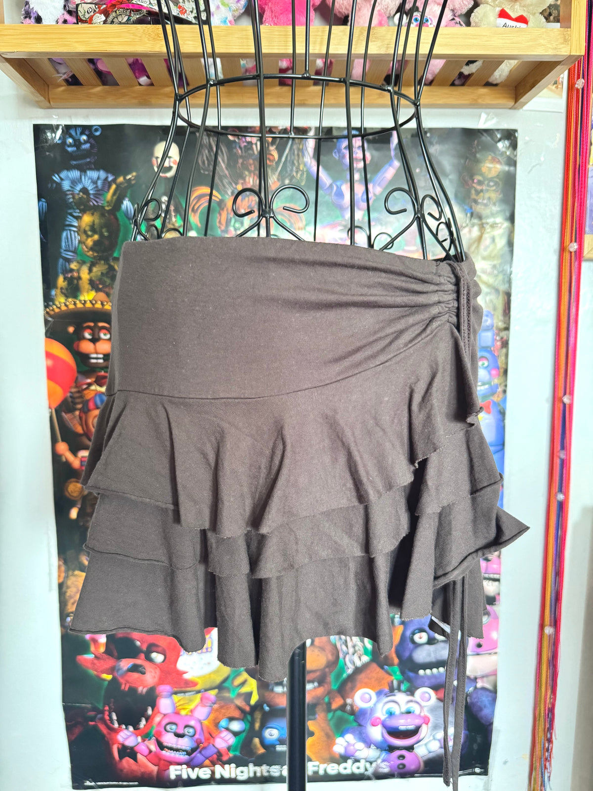 y2k vintage chocolate brown ruffle tiered mini skirt or floaty halter top fairycore