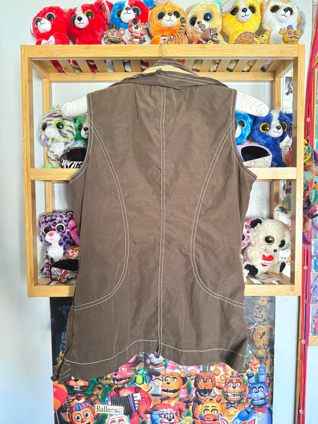 y2k vintage chocolate brown ruffled button up sleeveless vest top