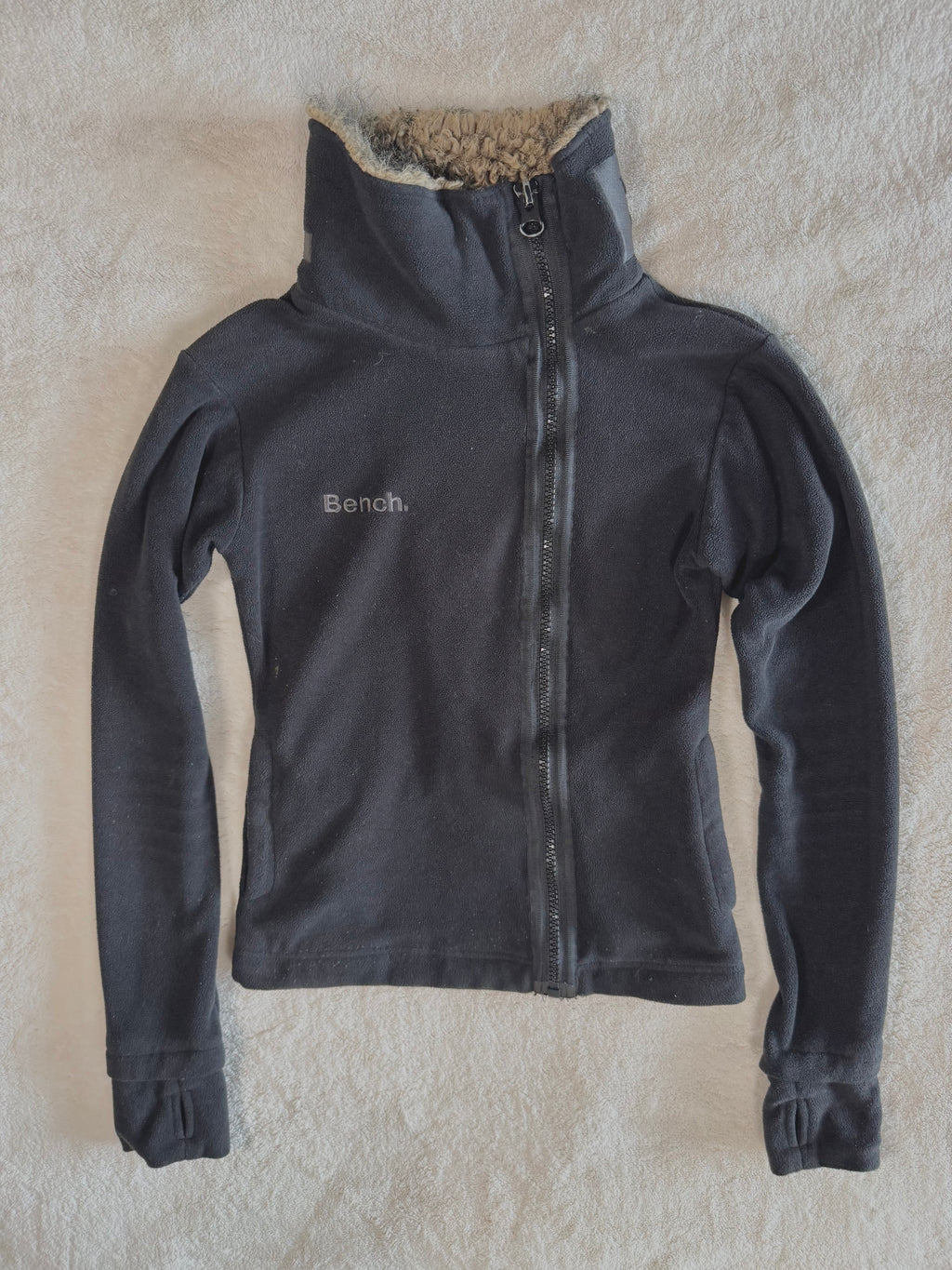 y2k vintage black asymmetrical zip up fluffy lined fleece jacket