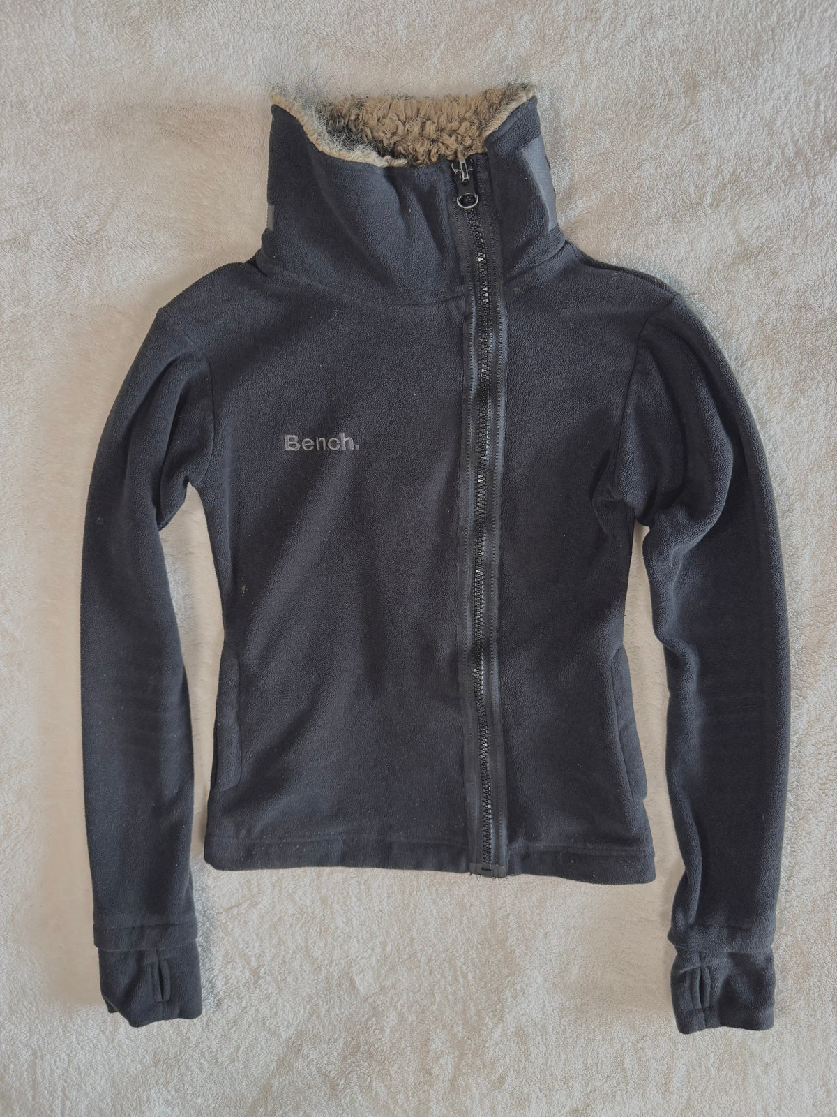 y2k vintage black asymmetrical zip up fluffy lined fleece jacket