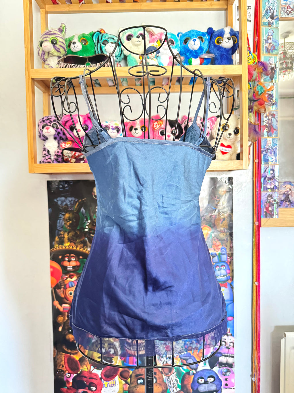 y2k vintage blue ombre effect fitted cami top with jewel embellishments ocean mermaid