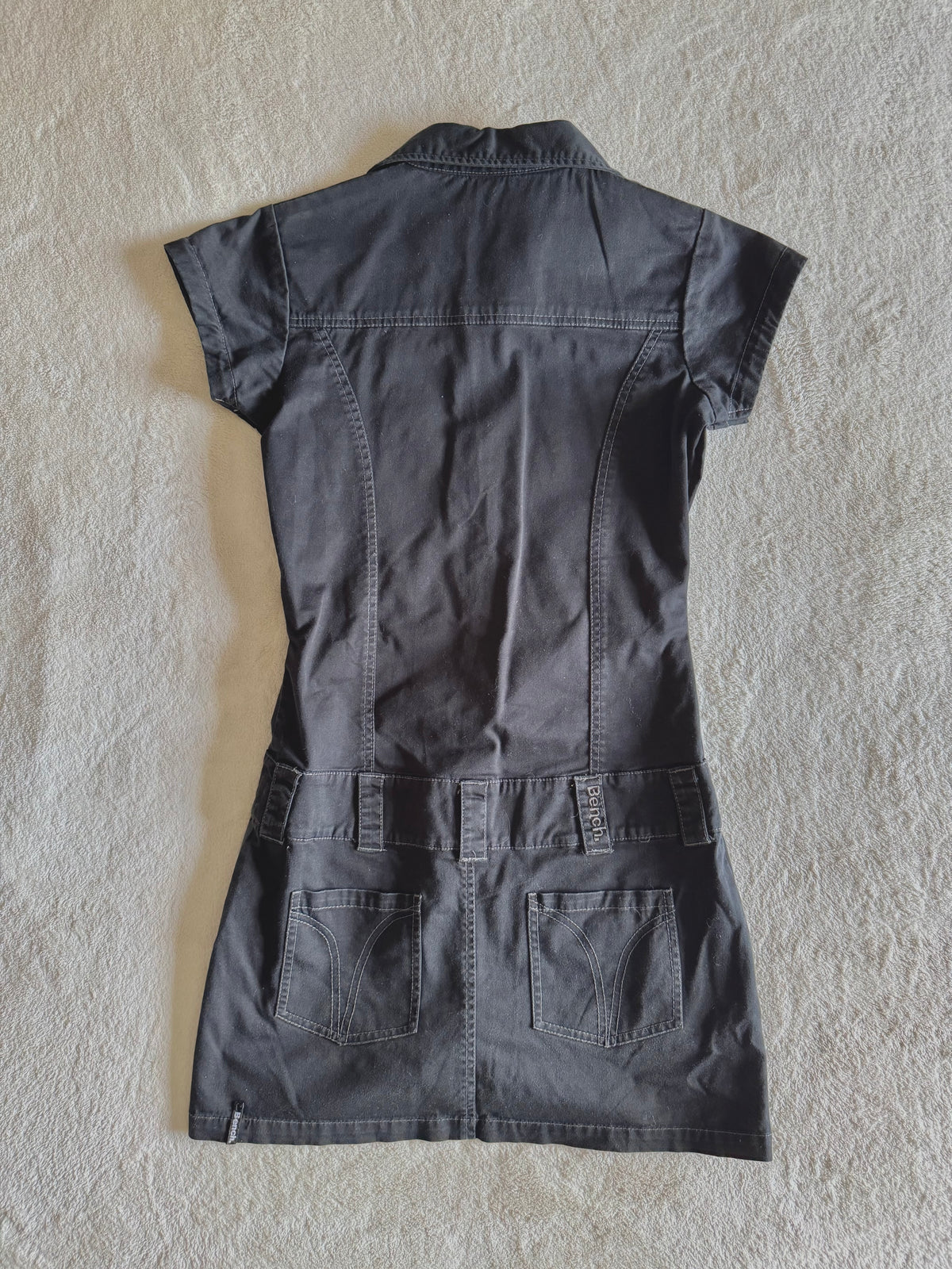 y2k vintage grungy black button up cargo utility style mini dress