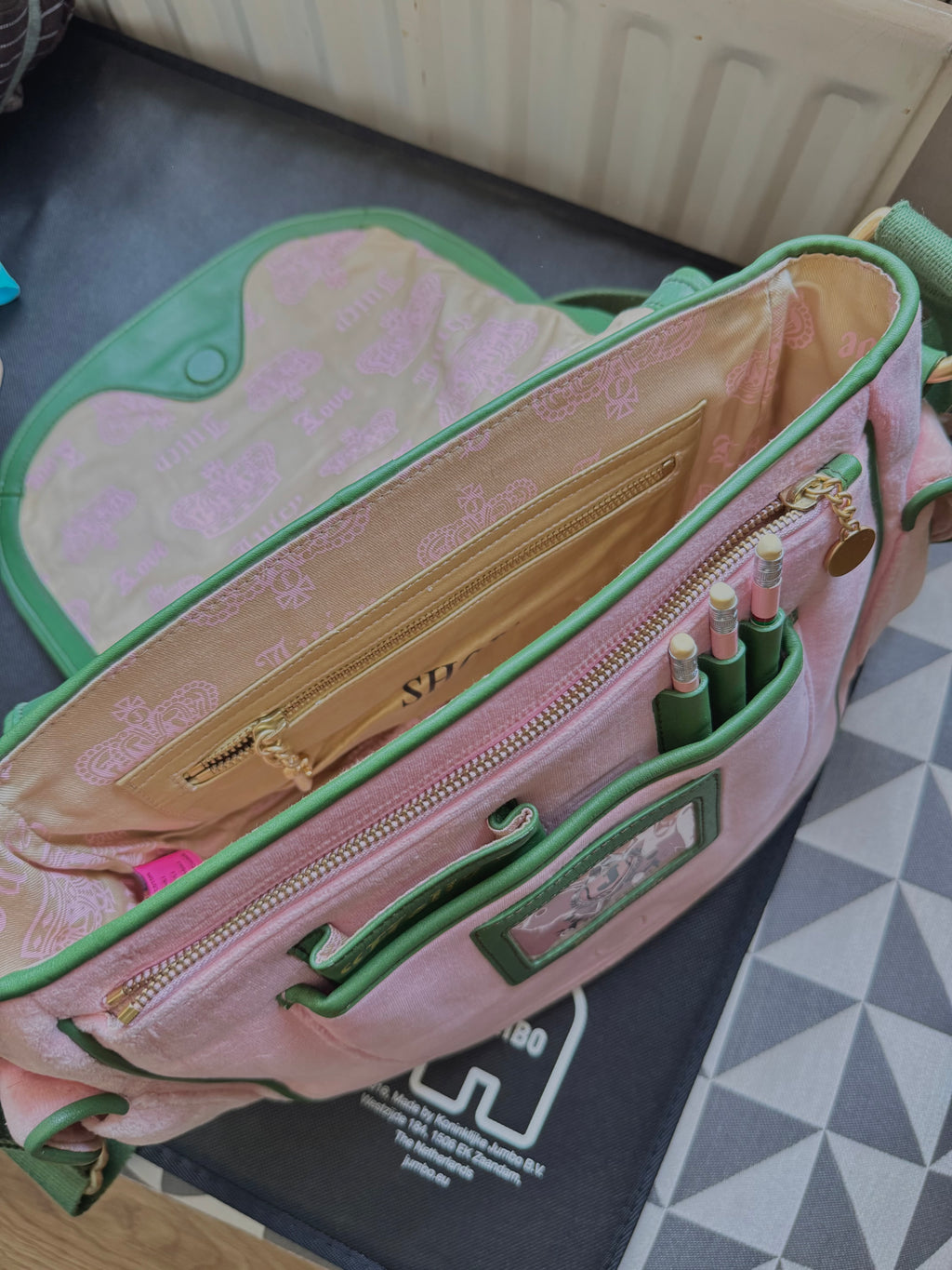 rare y2k vintage pink and green velour luxury Juicy Couture trustfund generation crossbody bag