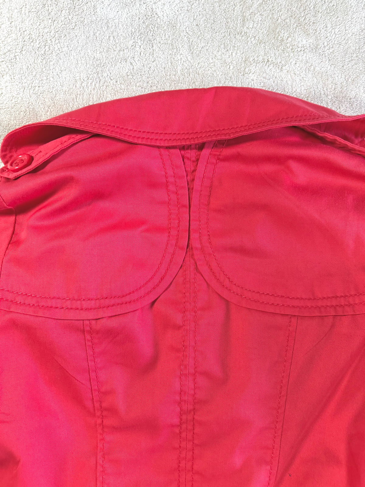 y2k vintage coral red fitted bomber jacket peacoat with zip pockets and chunky buttons