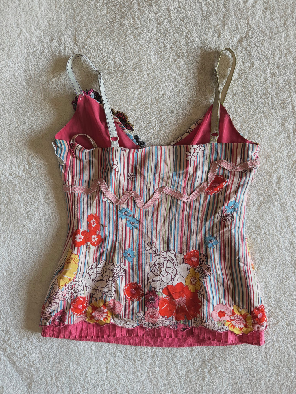 y2k vintage 2005 Karen Millen silk floral print striped fitted cami top
