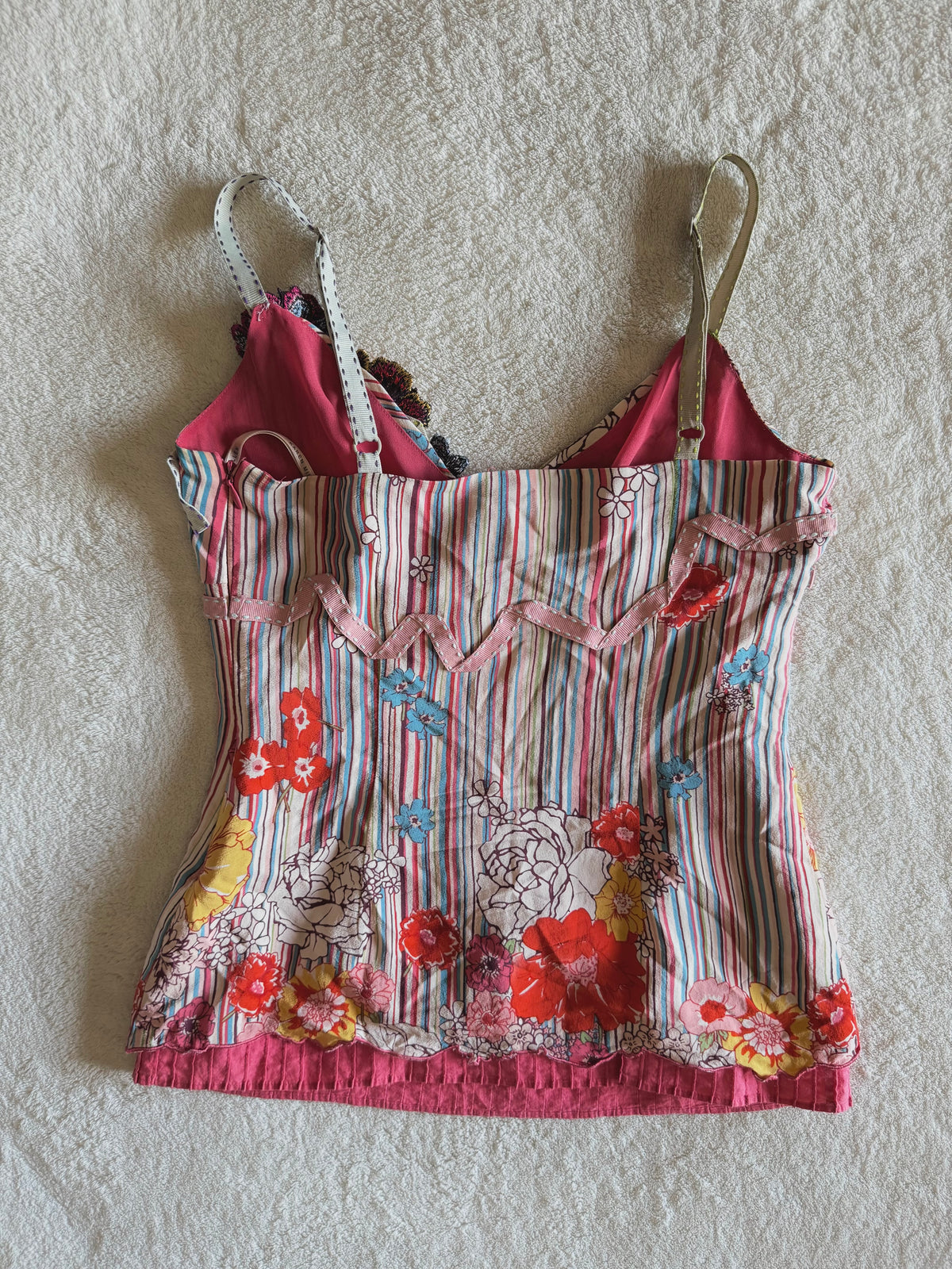y2k vintage 2005 Karen Millen silk floral print striped fitted cami top
