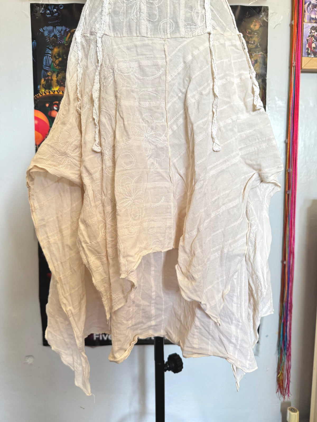 y2k vintage cream cotton fairy midi dress with ruffle layered hem