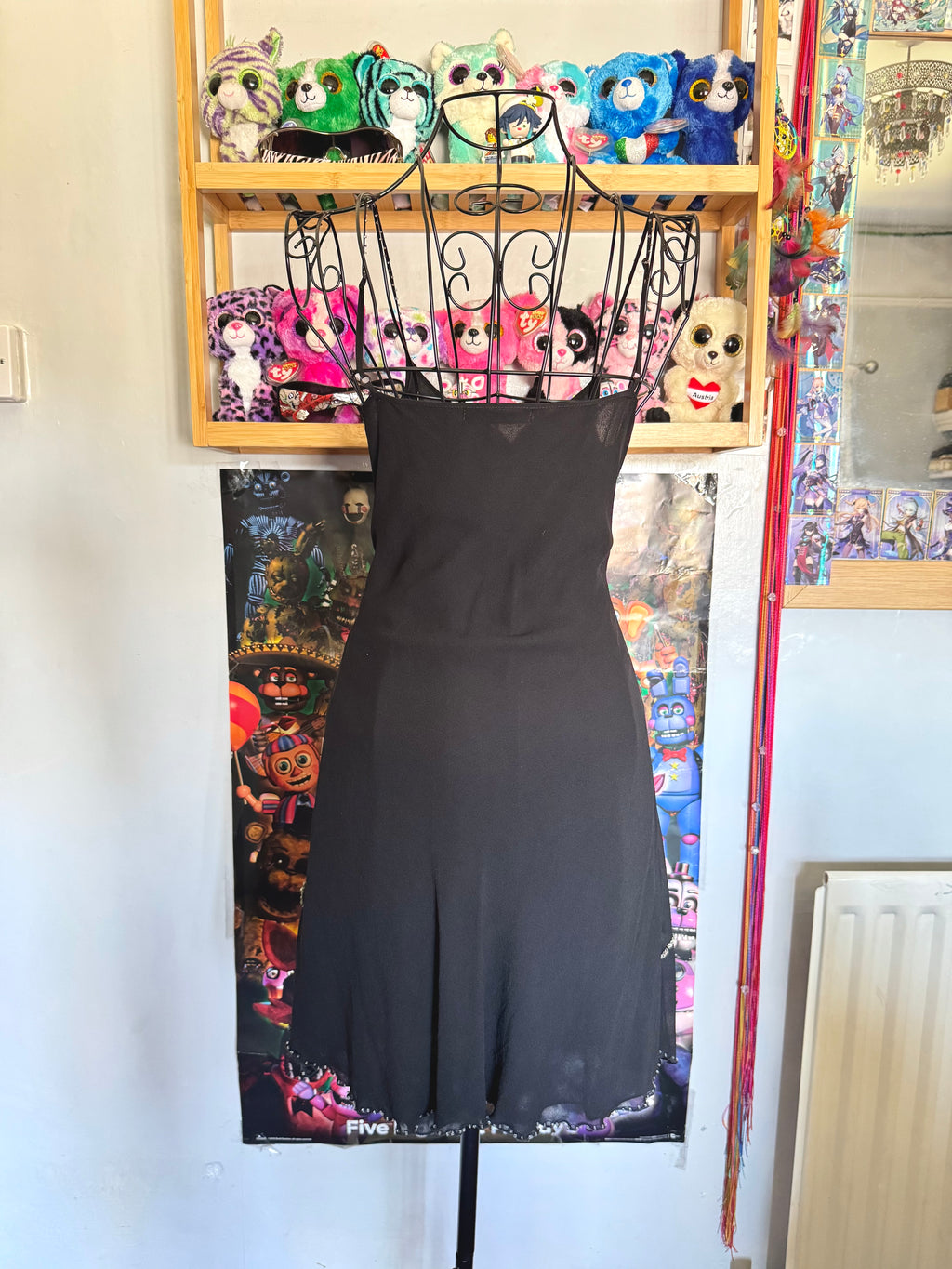 y2k vintage silk black and silver sequin embellished floaty mini dress