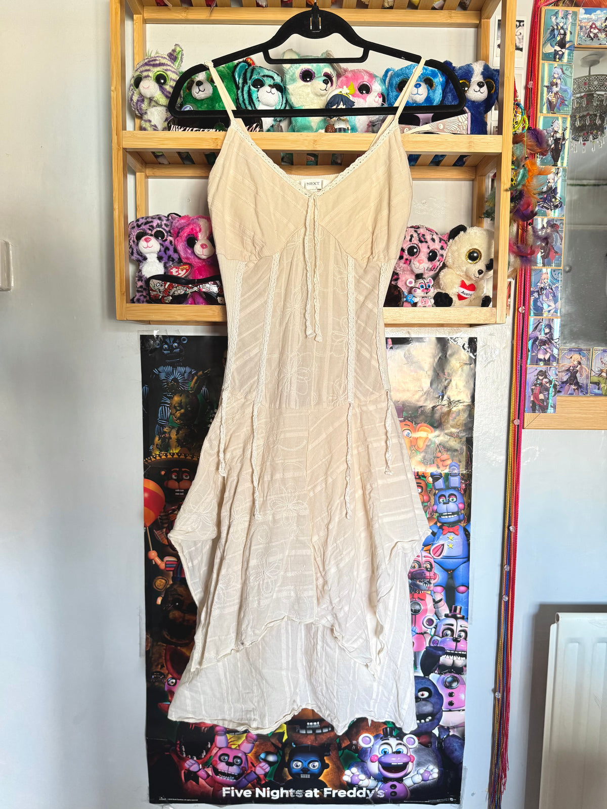 y2k vintage cream cotton fairy midi dress with ruffle layered hem
