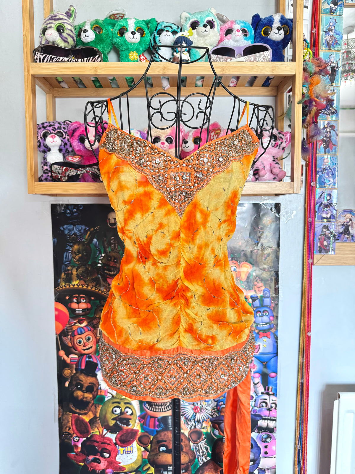 y2k vintage 2002 silk tie dye effect sequin embellished cami top warm autumnal