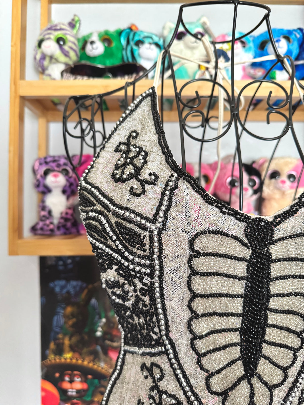 y2k vintage backless fitted fully beaded black and white halterneck butterfly top festival