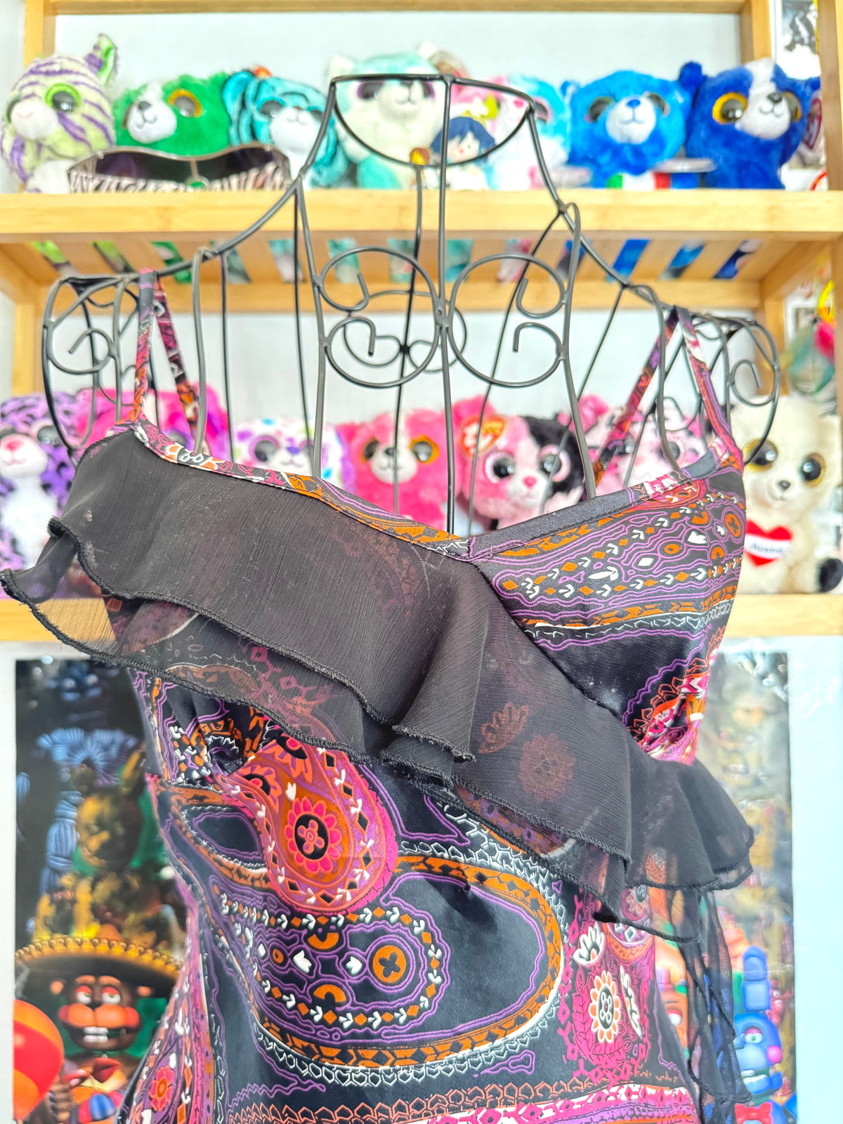 y2k vintage paisley print dragonfruit asymmetrical hem cami top