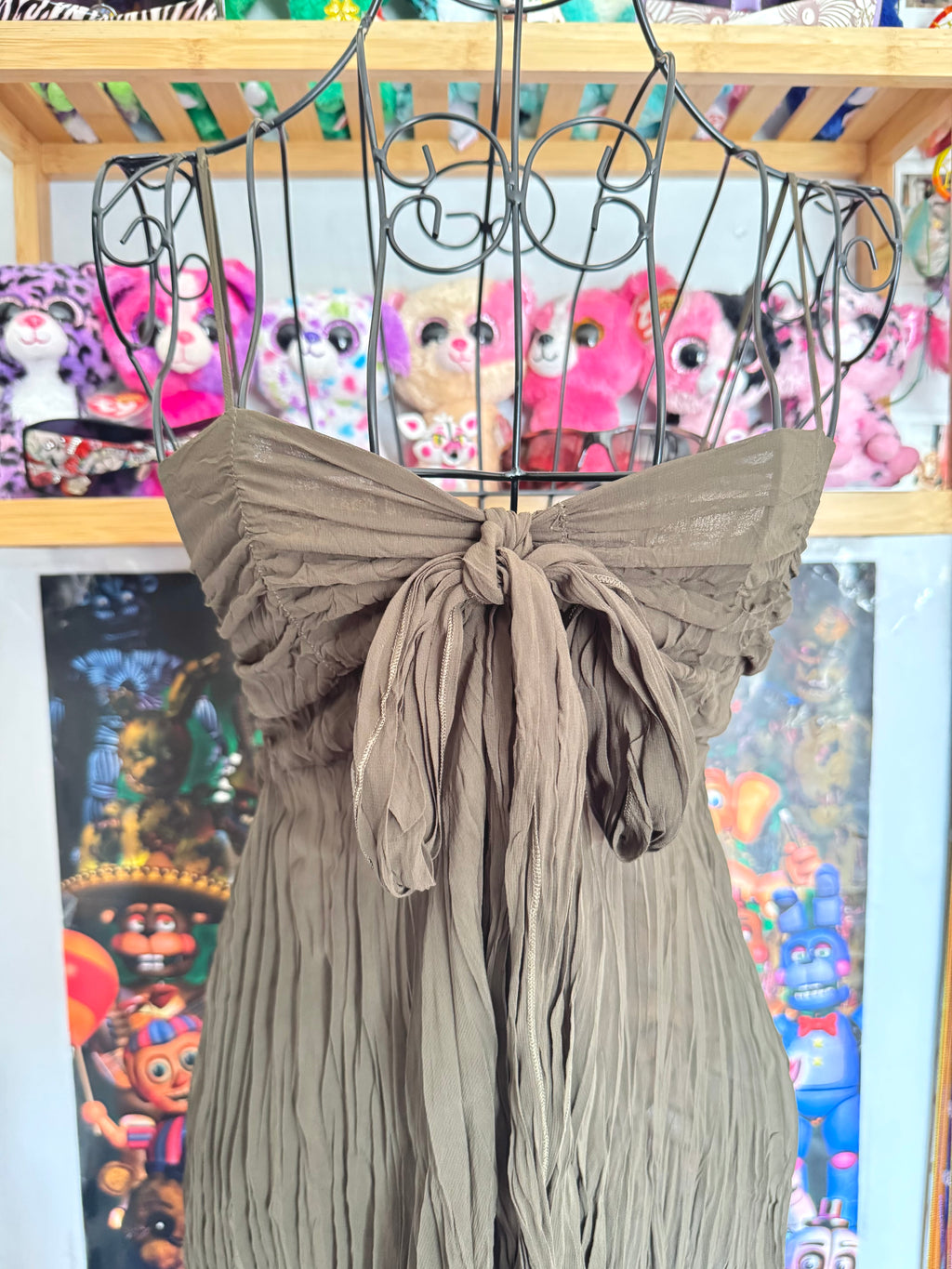 y2k vintage khaki forest fairy floaty asymmetrical hem cami top