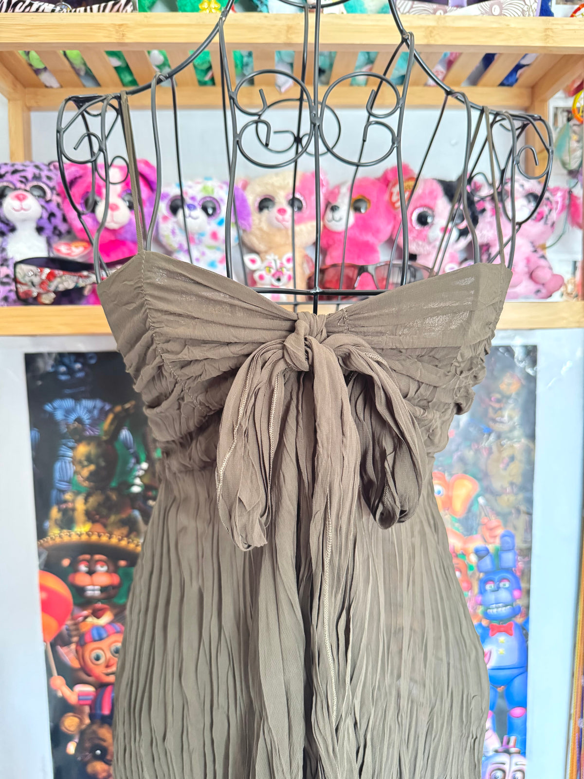 y2k vintage khaki forest fairy floaty asymmetrical hem cami top