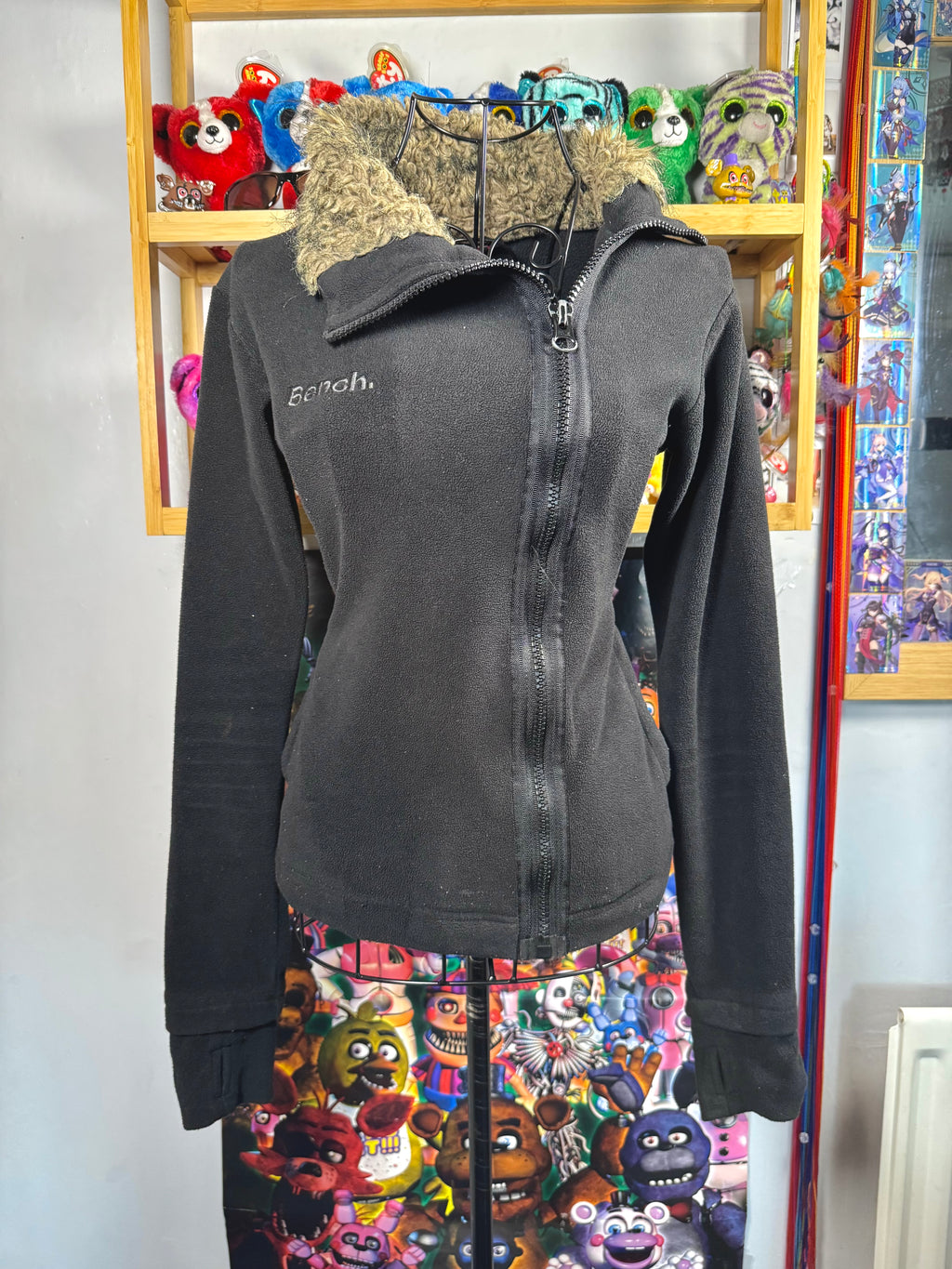 y2k vintage black asymmetrical zip up fluffy lined fleece jacket