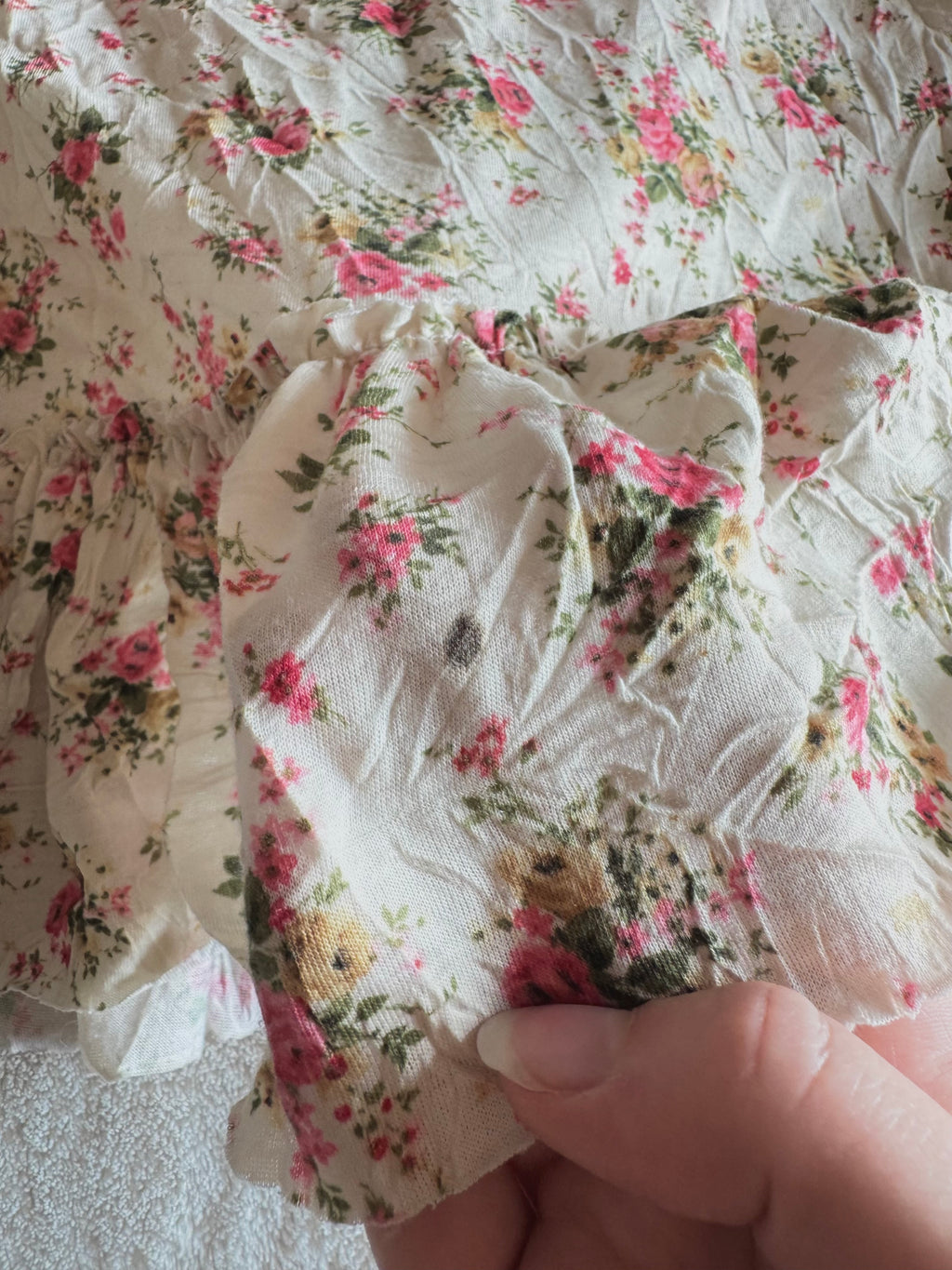 y2k vintage cream floral print sequin embellished ruffle lace trim cami top