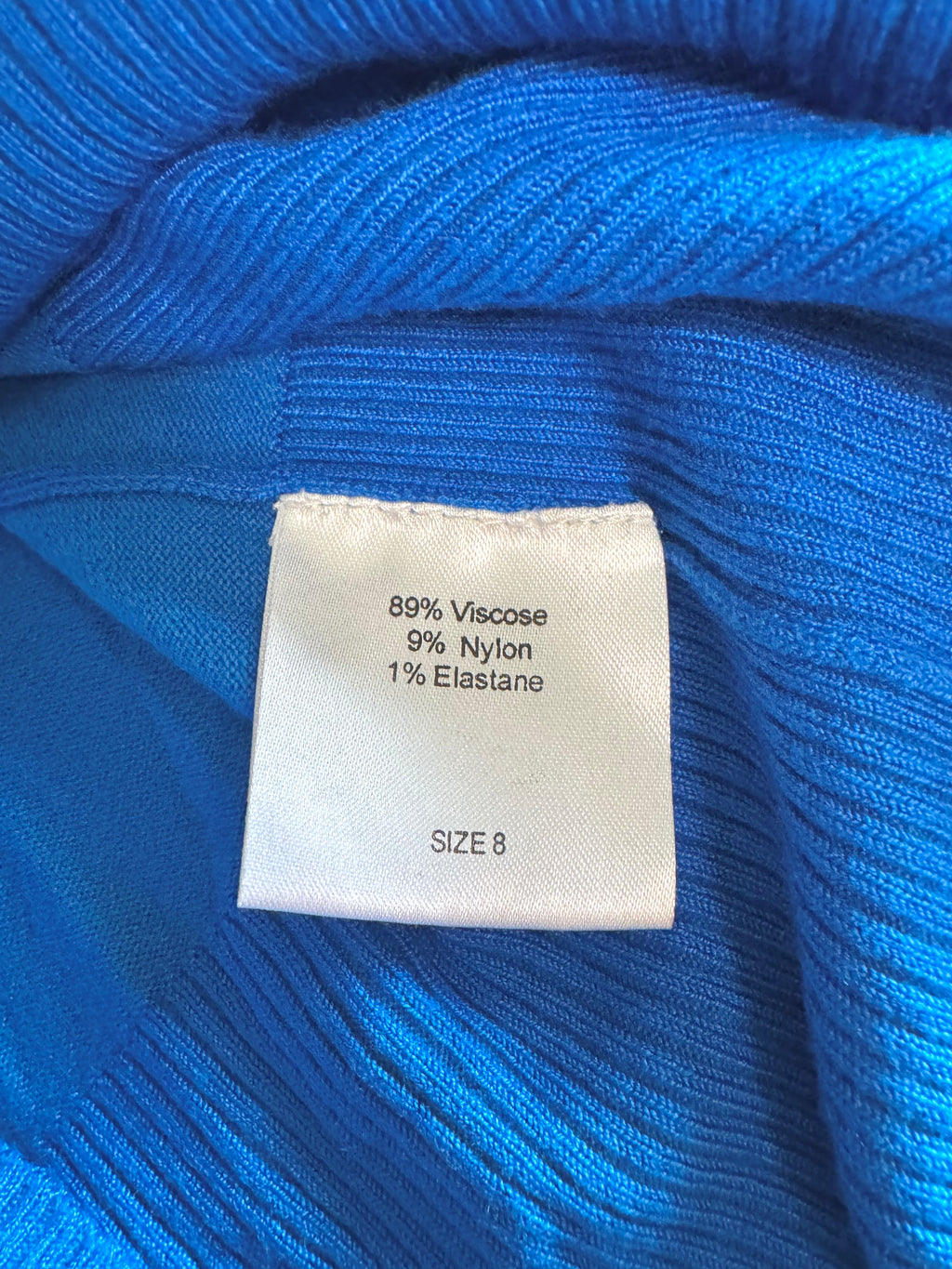 y2k vintage royal blue off shoulder fitted long sleeved top with ribbed knit detail