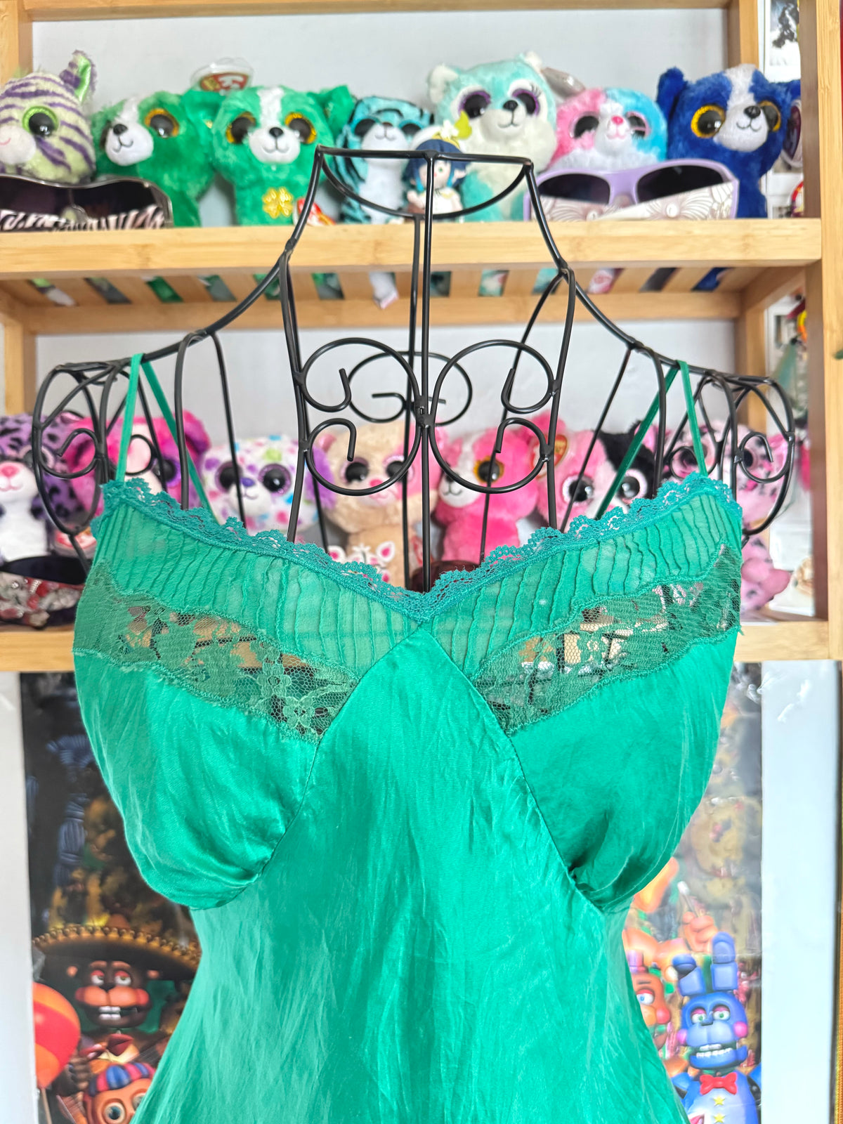 y2k vintage emerald green silk forest cami top