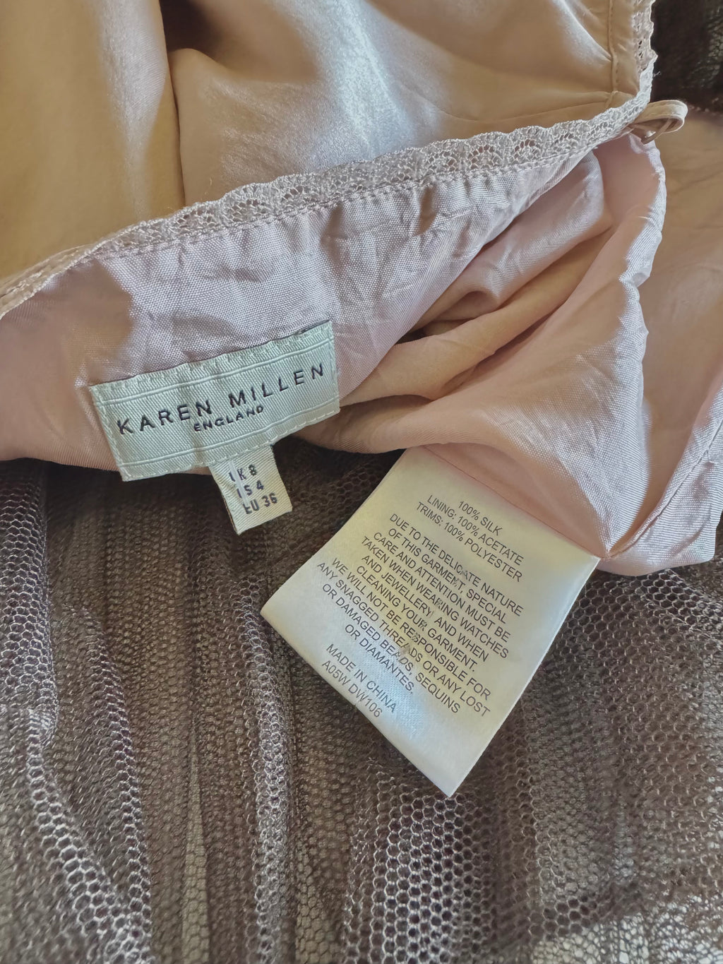 y2k vintage silk dusky pink and brown ombre fitted midi dress fit and flare with blossoms