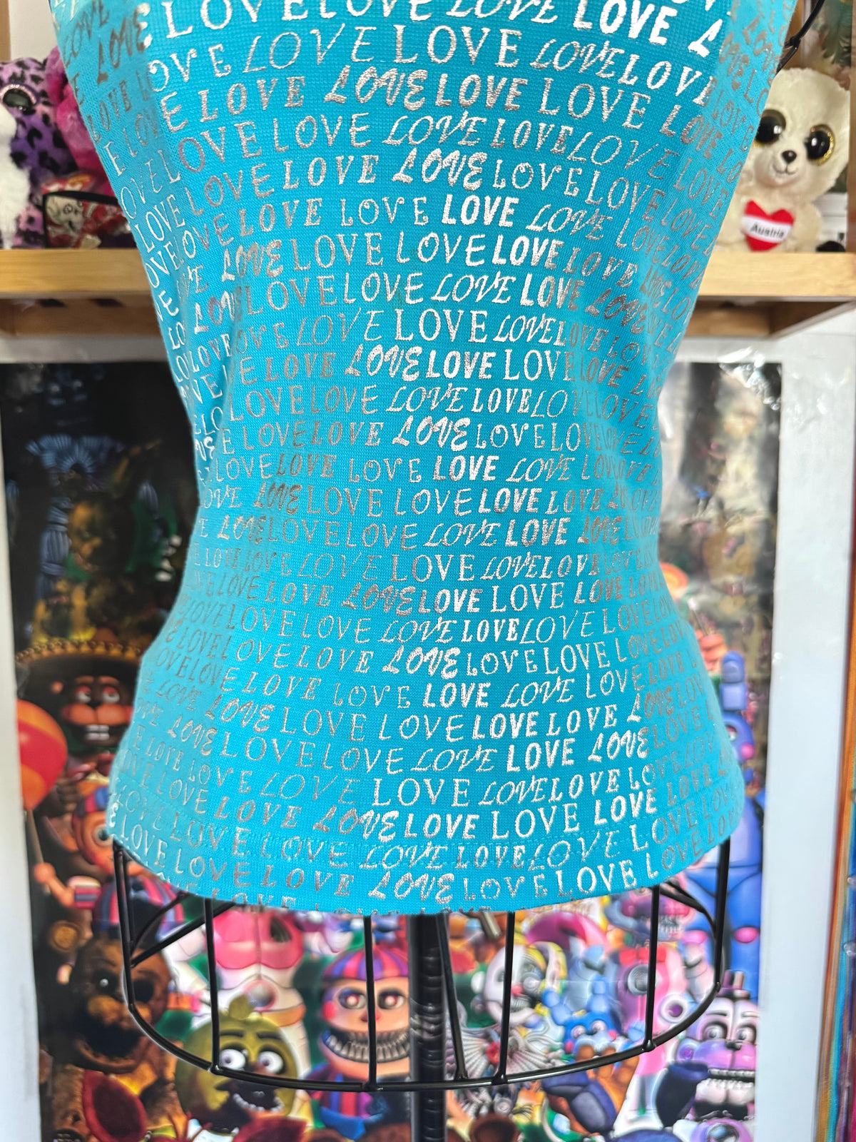 y2k vintage deadstock bnwt aqua blue metallic graphic sleeveless vest top