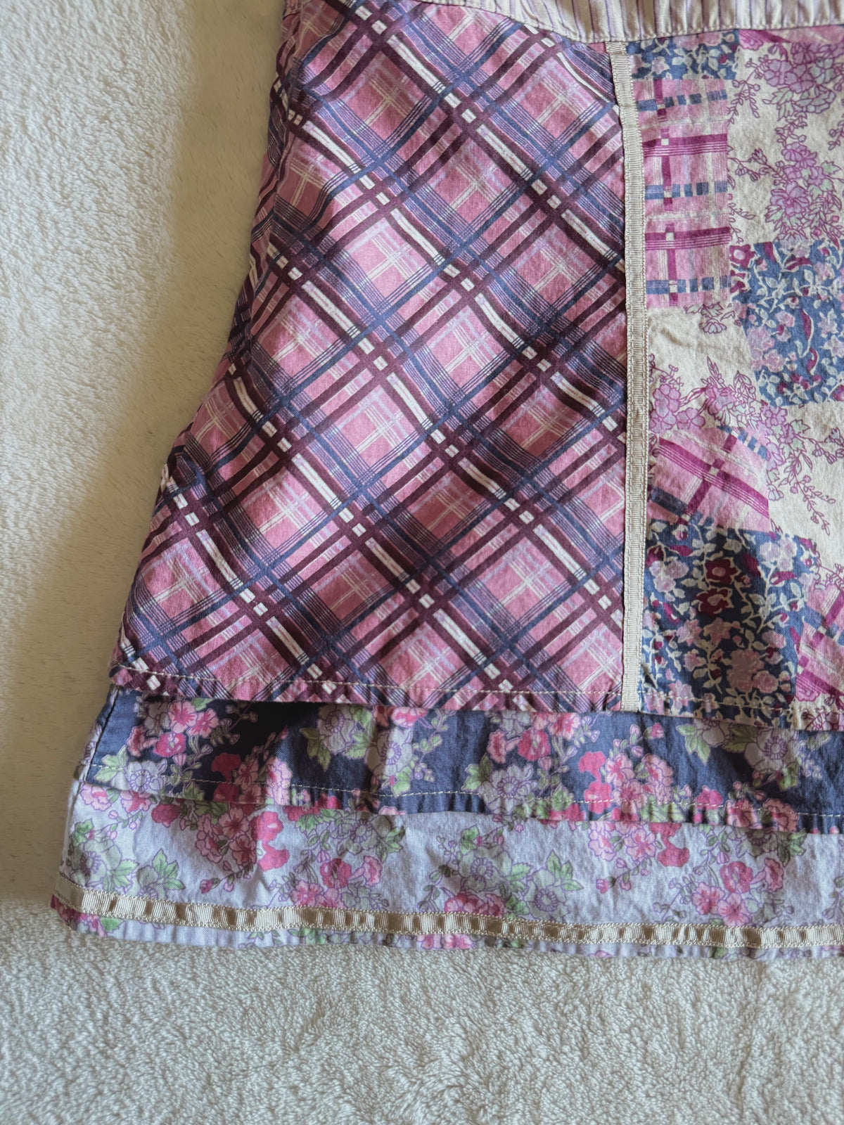 y2k vintage patchwork style criss-cross strap mixed print fitted cami top