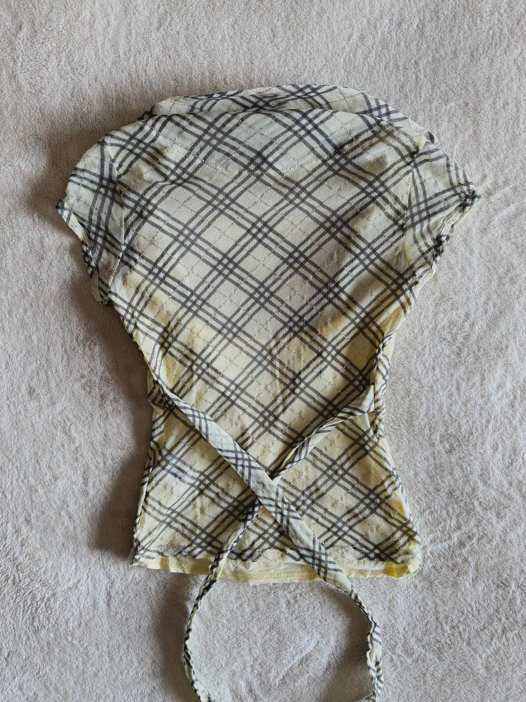 y2k vintage plaid print glittery tie back fitted blouse with built-in cami under