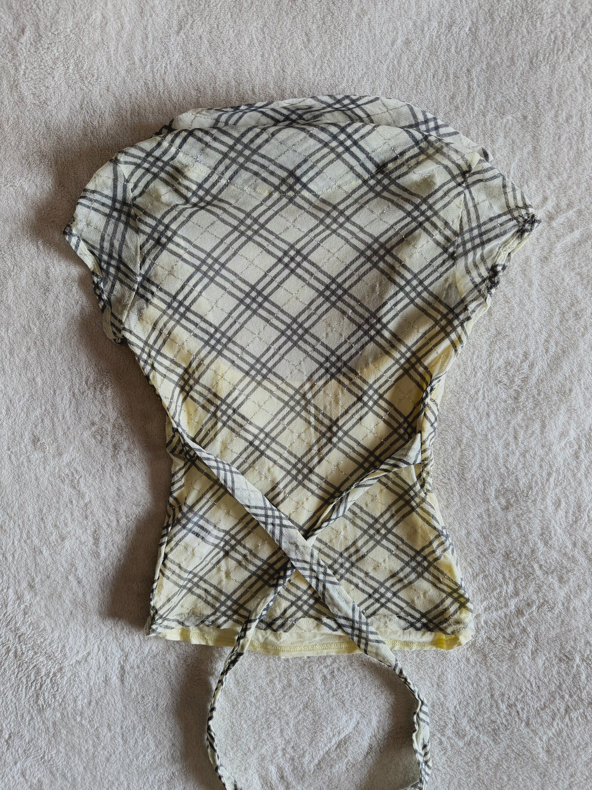 y2k vintage plaid print glittery tie back fitted blouse with built-in cami under