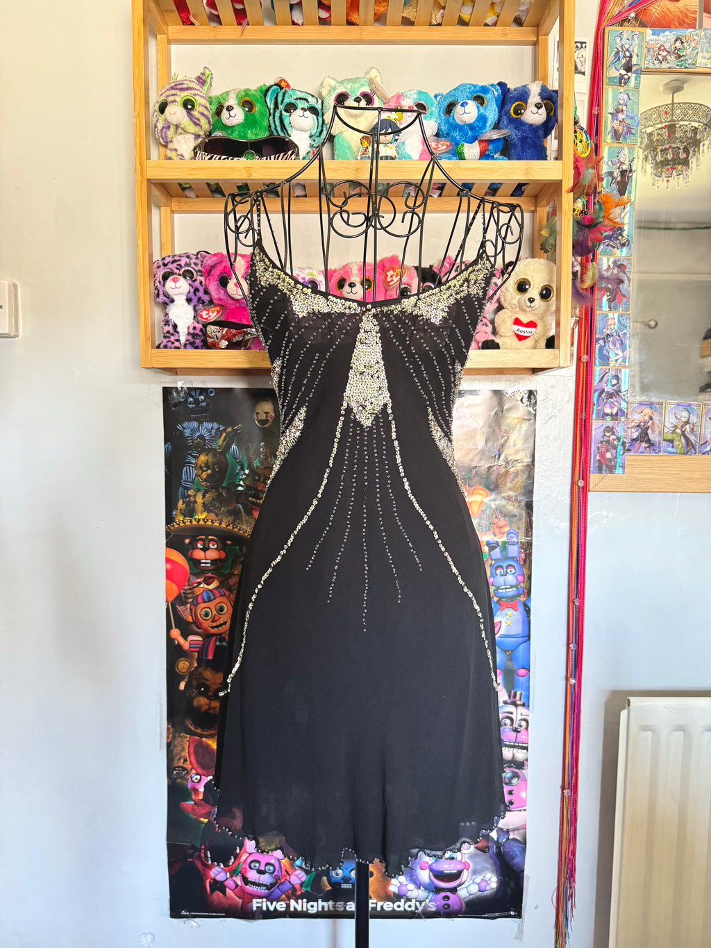 y2k vintage silk black and silver sequin embellished floaty mini dress