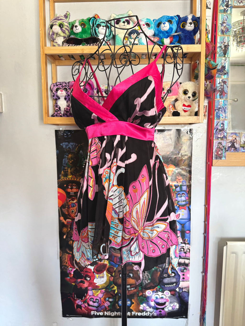 y2k vintage silk black and pink tie back butterfly cami top