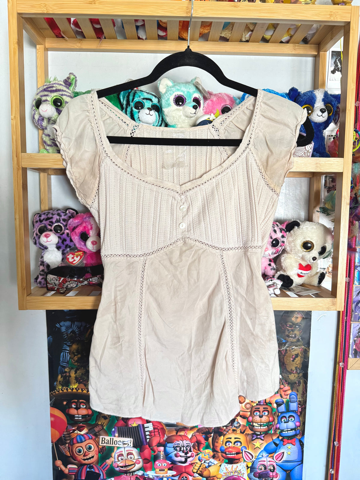 y2k vintage cream babydoll cap sleeve top