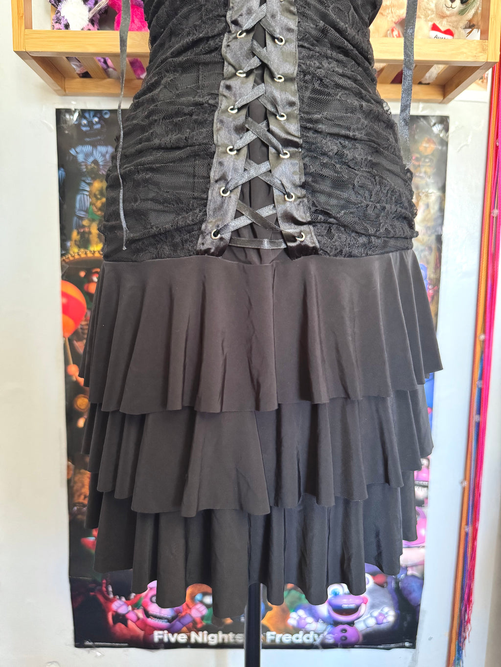 y2k vintage BNWT deadstock fitted ruched lace up ruffle mini dress gothic
