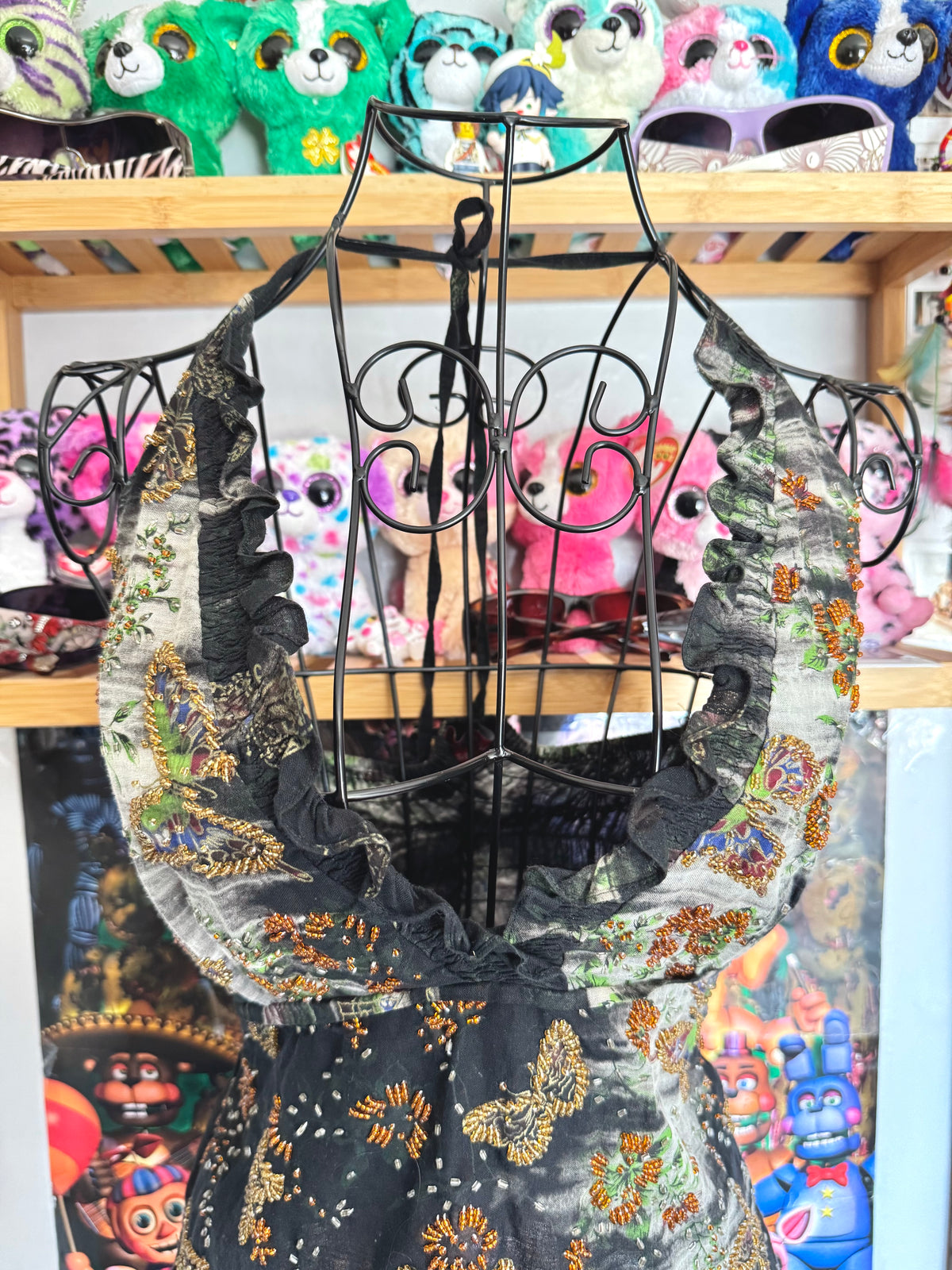 y2k vintage intentionally faded cotton handmade halterneck butterfly beaded cami top