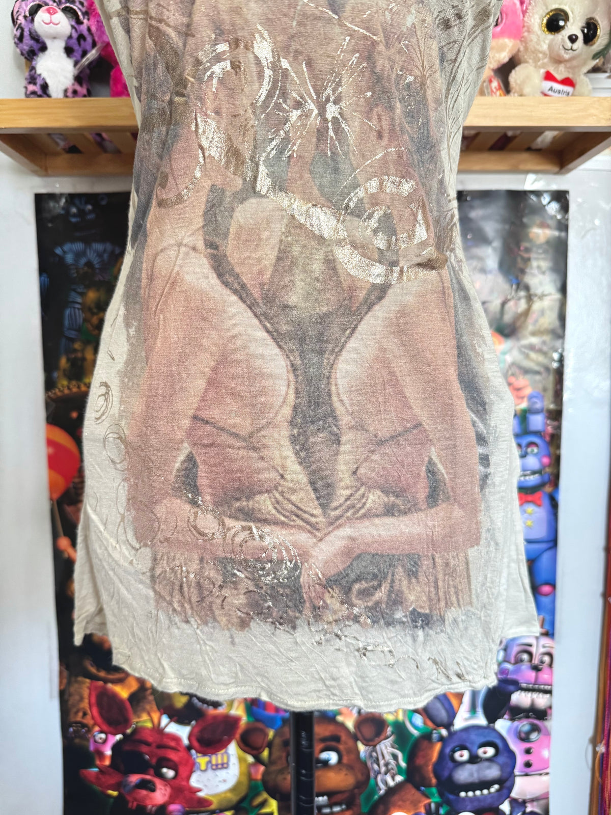y2k vintage fitted metallic graphic print cami top