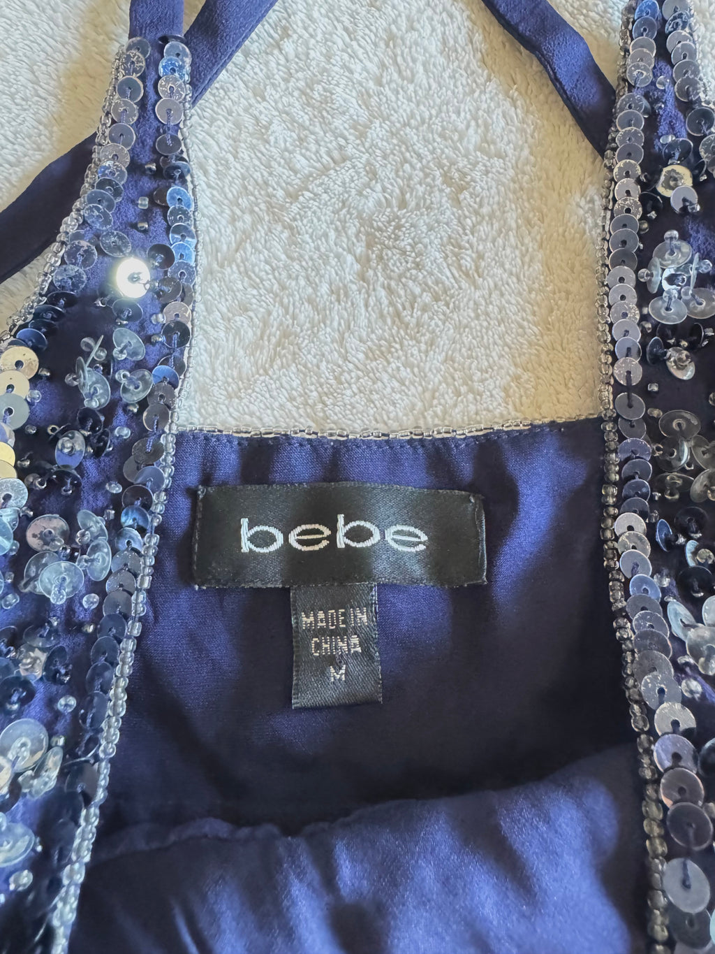 y2k vintage silk royal blue crisscross back fitted slightly cropped cami with butterfly sequins