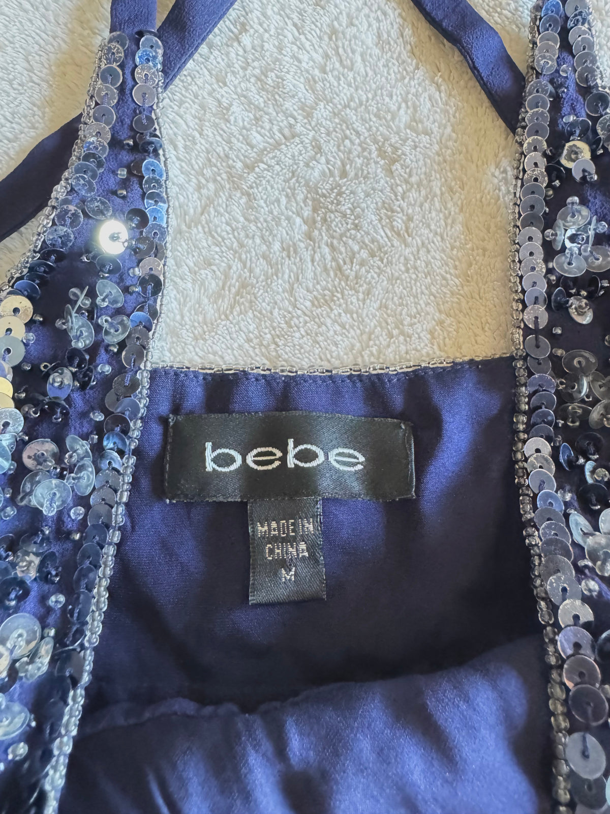 y2k vintage silk royal blue crisscross back fitted slightly cropped cami with butterfly sequins
