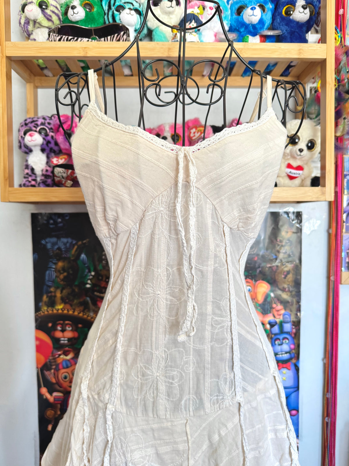 y2k vintage cream cotton fairy midi dress with ruffle layered hem
