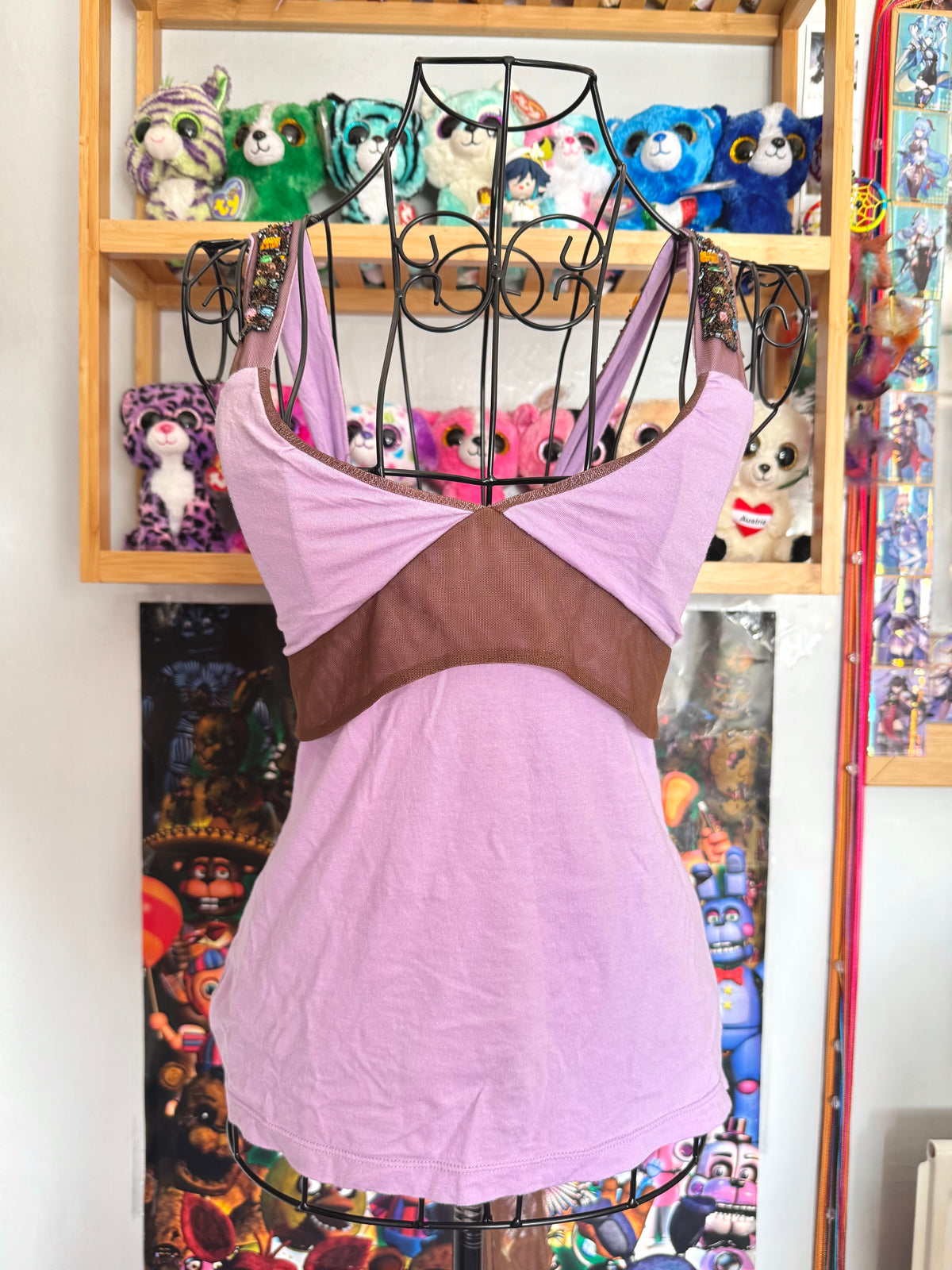 y2k vintage fitted lilac tie back jewelled cami top