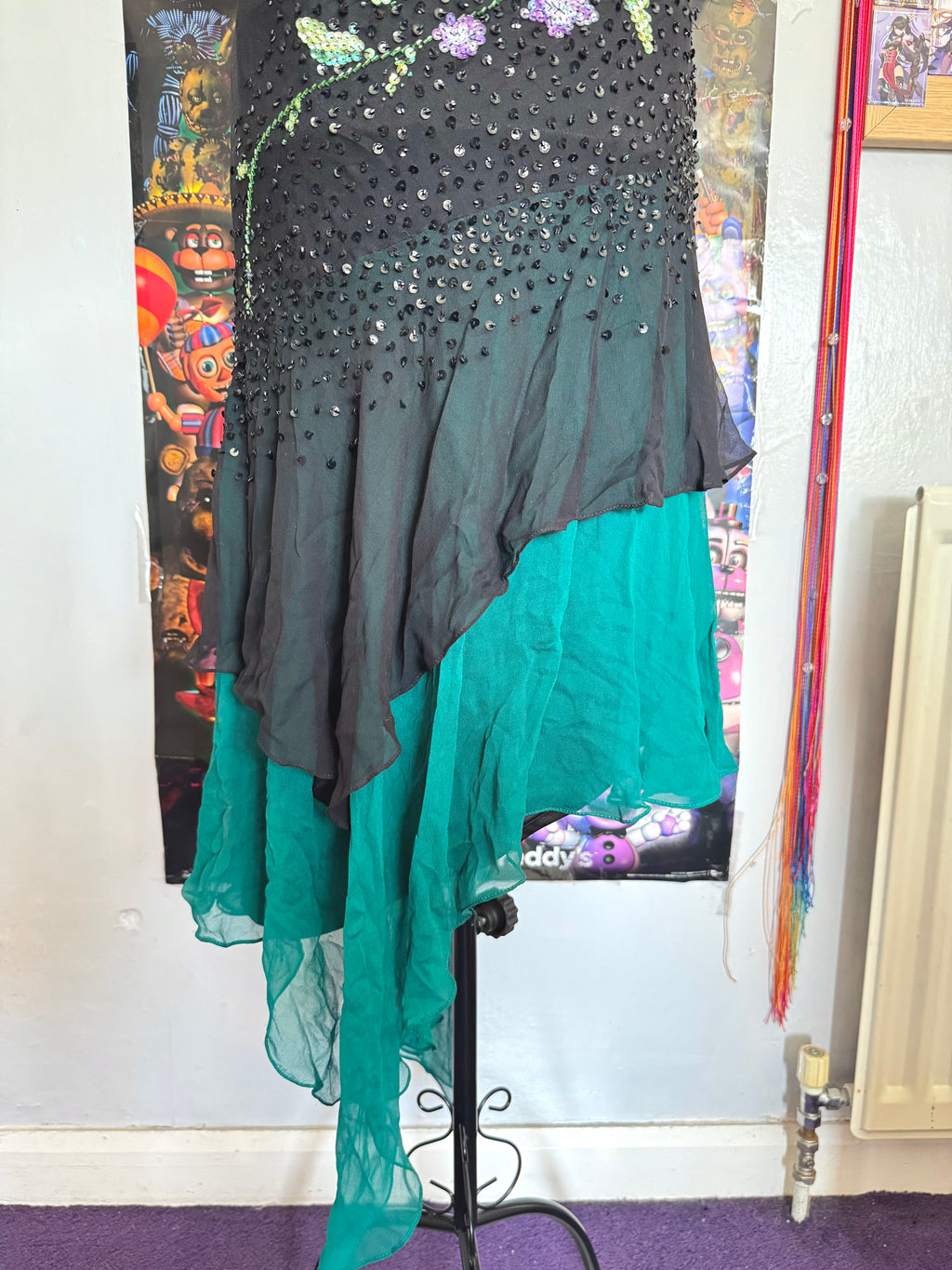 y2k vintage silk asymmetrical hem V-neck sequin embellished occasion dress