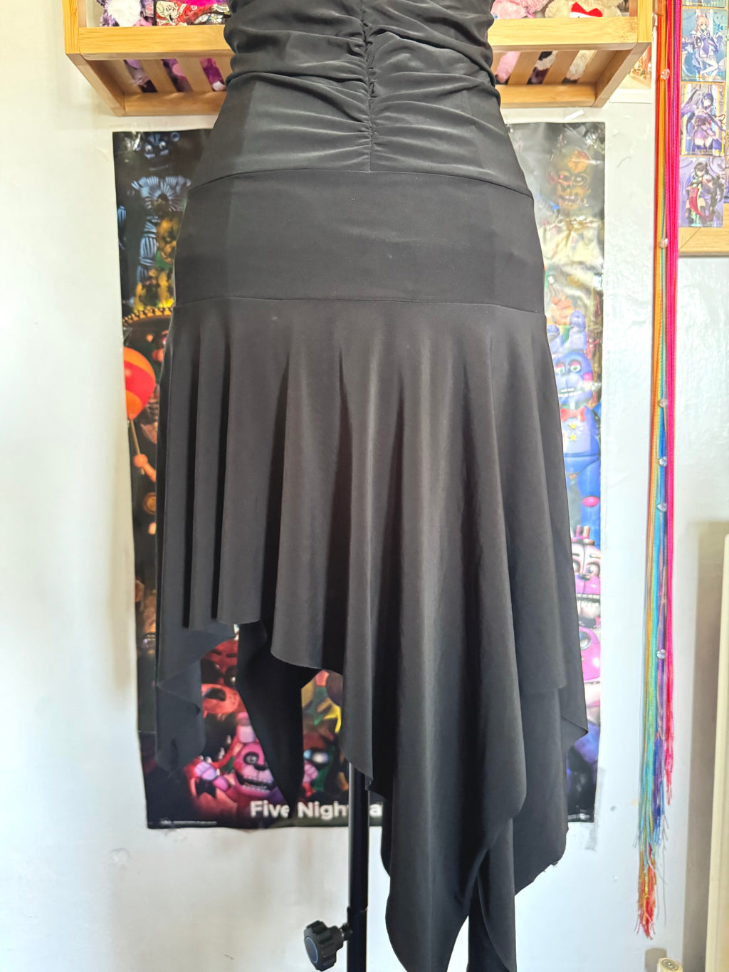 y2k vintage black sequin ruched slinky halterneck midi dress with hanky fairy hem