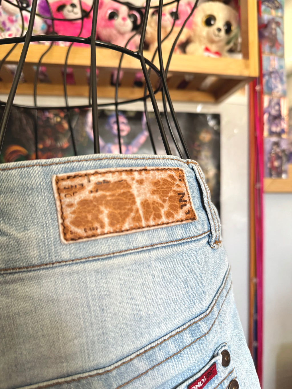 y2k vintage low waisted light was denim micro mini shorts with buckles