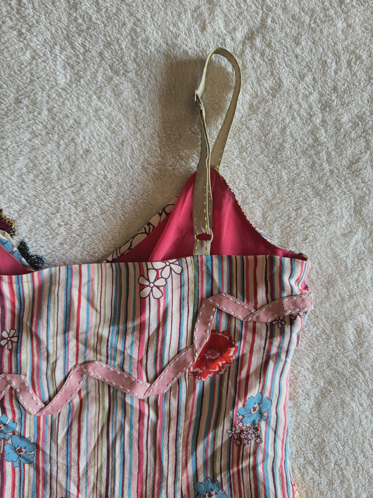 y2k vintage 2005 Karen Millen silk floral print striped fitted cami top