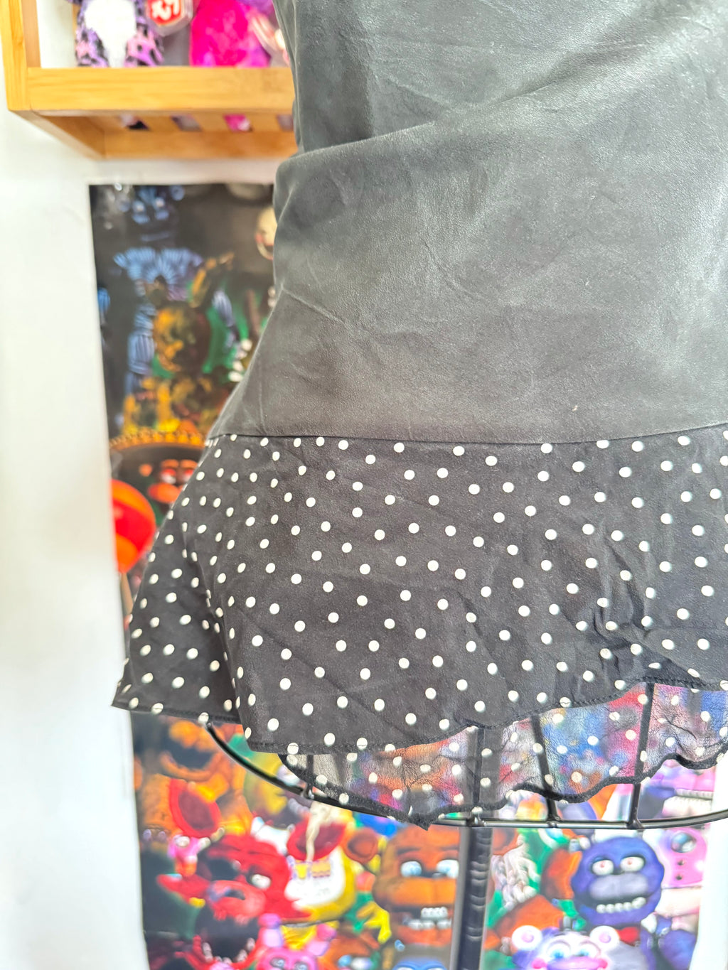 y2k vintage black and cream silk polkadot fitted asymmetrical cami top