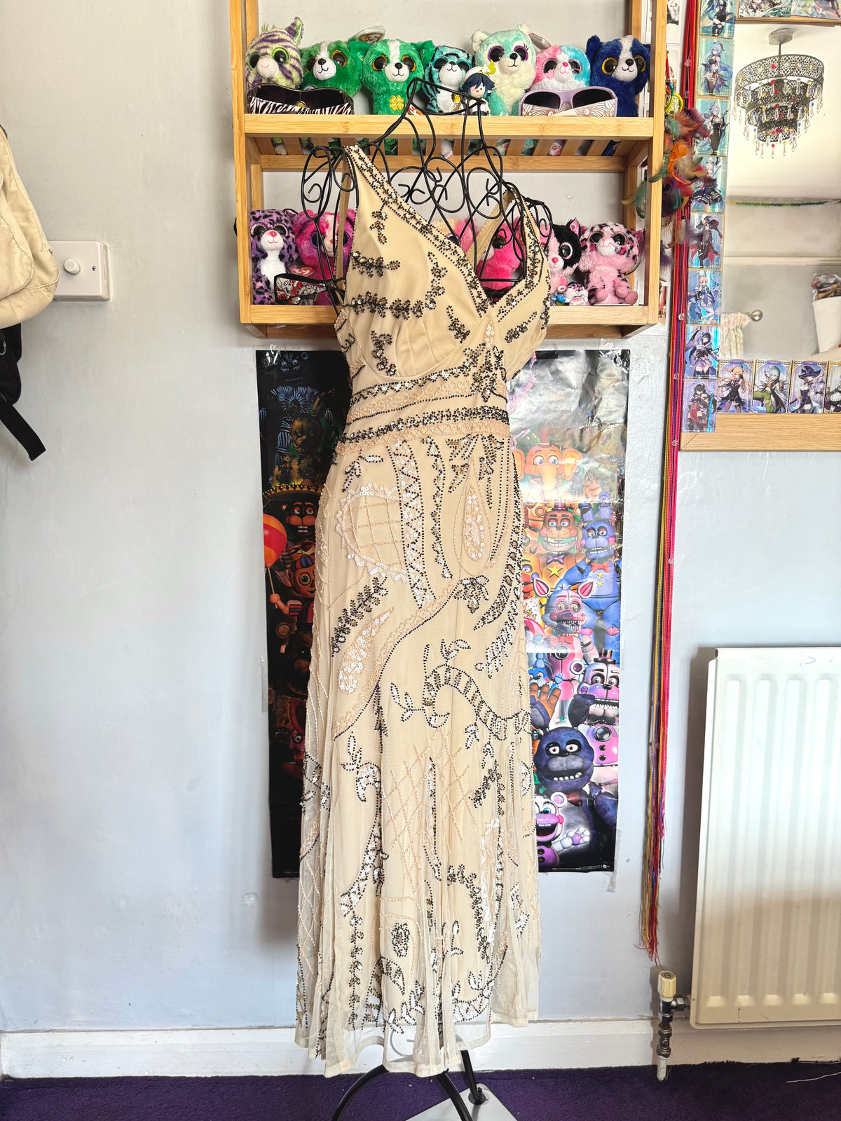 y2k vintage incredible heavily beaded beige midaxi dress 20’s gatsby style